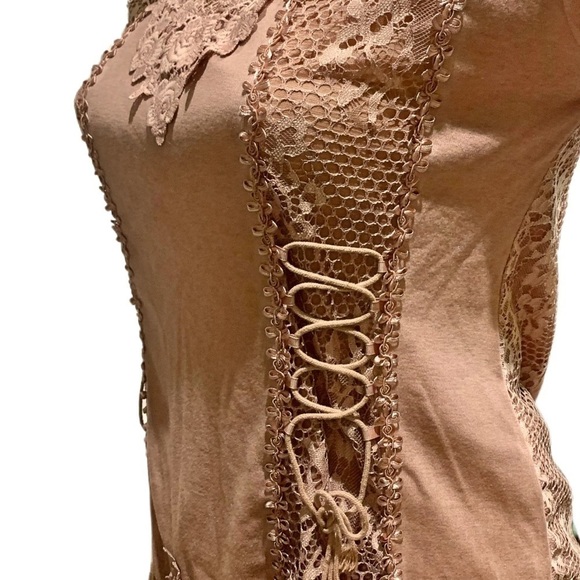 Renaissance Style Top Sz XL Festival Blush Nude Color Crocheted Long Sleeves NEW - Picture 7 of 14